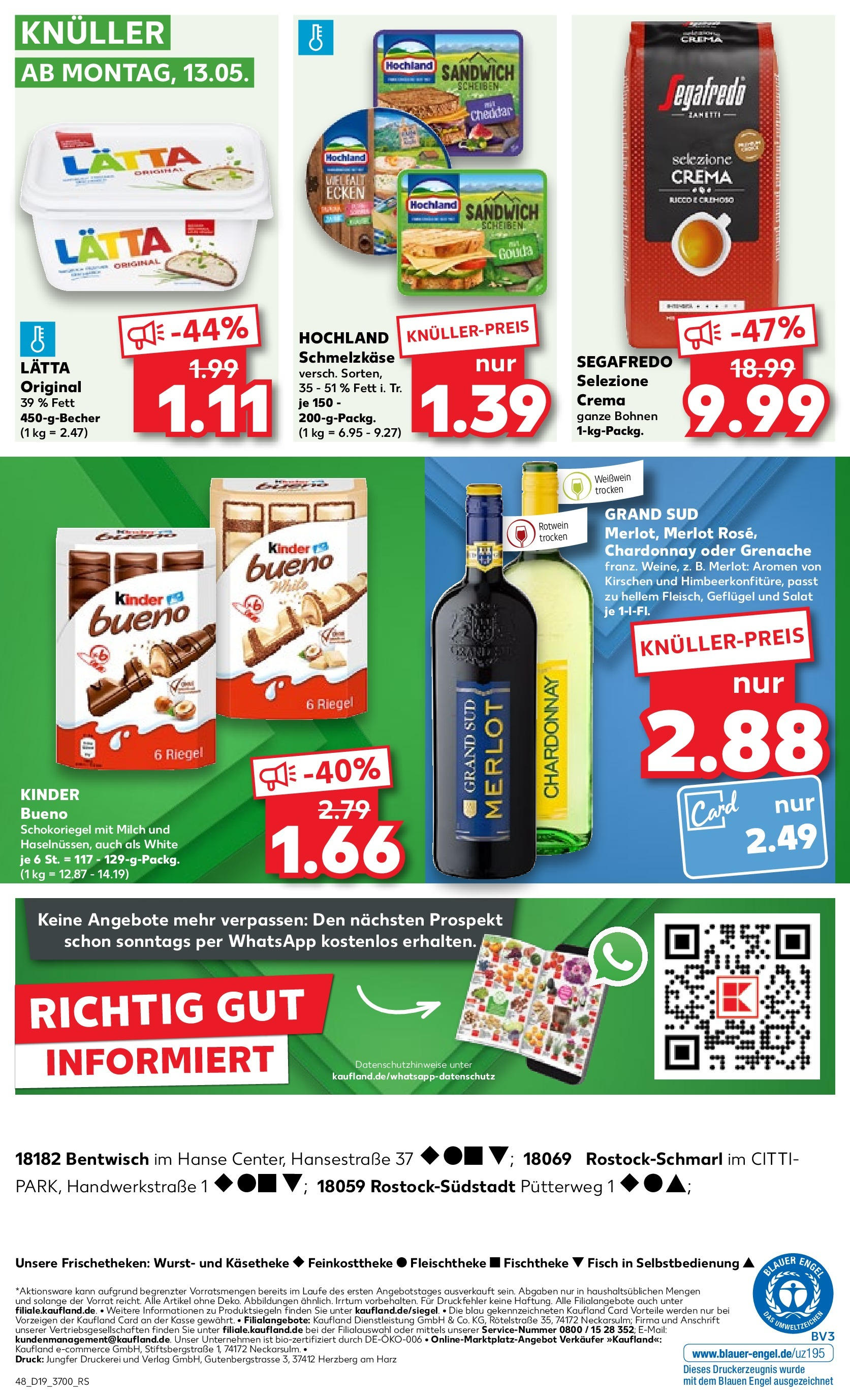 Kaufland - Mecklenburg-Vorpommern (ab 10.05.2024) » Angebote Online zum Blättern | Seite: 48 | Produkte: Milch, Weißwein trocken, Wurst, Salat