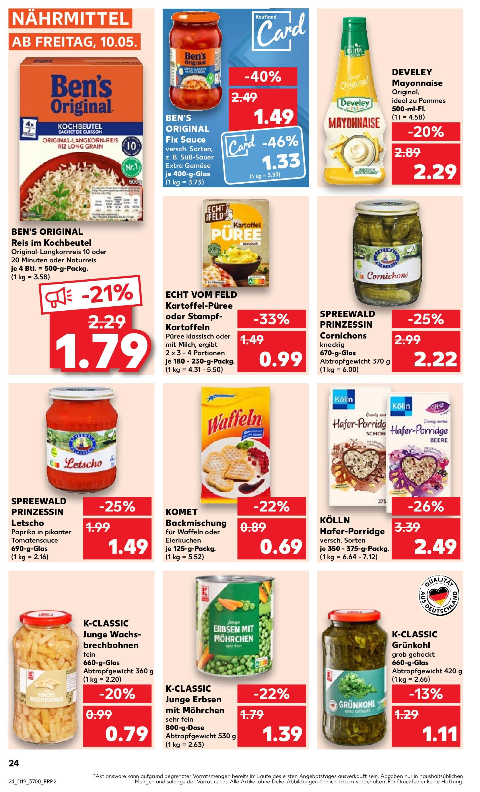 Kaufland - Mecklenburg-Vorpommern (ab 10.05.2024) » Angebote Online zum Blättern | Seite: 24 | Produkte: Kartoffeln, Gemüse, Mayonnaise, Erbsen