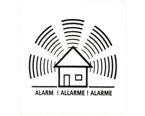 Warnschild Alarm, 75x75 mm, zum Aufkleben, weiß