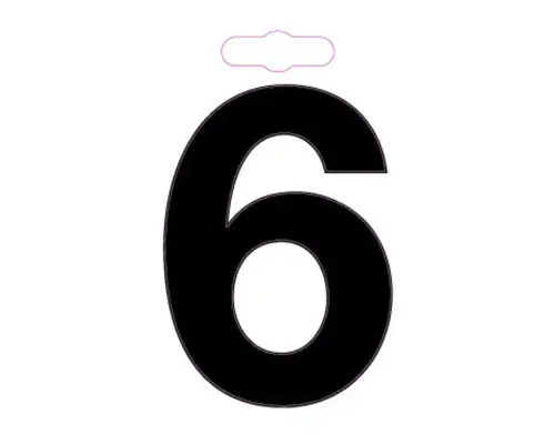Klebeziffer Türschild Zahl "6" Kunststoff 100x120 mm, zum Kleben, schwarz
