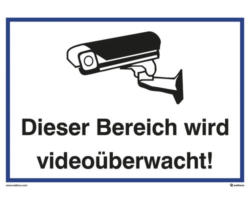 Hinweisschild "Dieser Bereich wird videoüberwacht!" 210x297 mm, Kunststoff