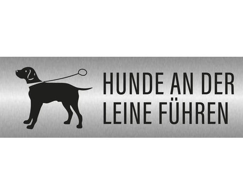 Hinweisschild "Hunde an der Leine führen" 240x80 mm, Edelstahl