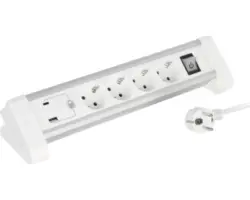 Steckdosenleiste Q-Link 4-fach 1,5 m, mit USB A und USB C, weiß/grau