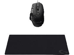 Logitech G502 X Gaming Maus, Schwarz + G240 Mauspad schwarz; 1x Gaming Maus, Abdeckung für DPI-Umschalter, Bedienungsanleitung, Aufkleber, Gaming Maus + Mauspad