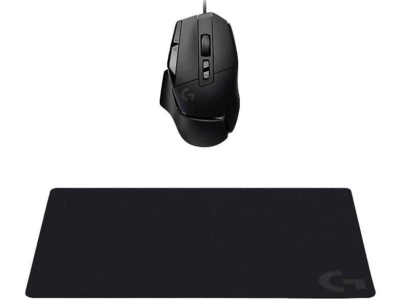 Logitech G502 X Gaming Maus, Schwarz + G240 Mauspad schwarz; 1x Gaming Maus, Abdeckung für DPI-Umschalter, Bedienungsanleitung, Aufkleber, Gaming Maus + Mauspad