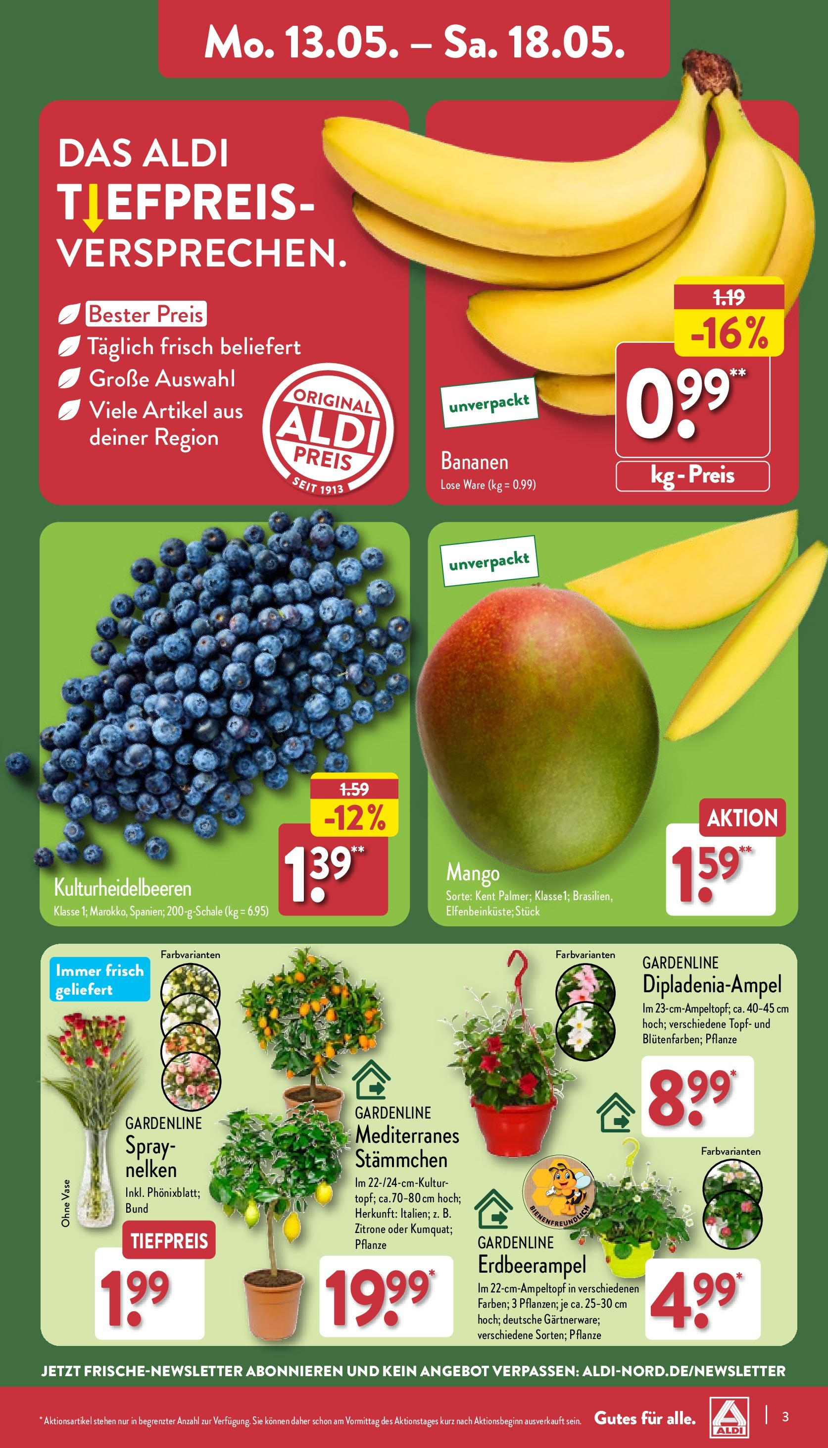 Aldi Prospekt 	 (ab 13.05.2024) » Angebote Online | Seite: 3 | Produkte: Vase, Bananen, Zitrone, Mango