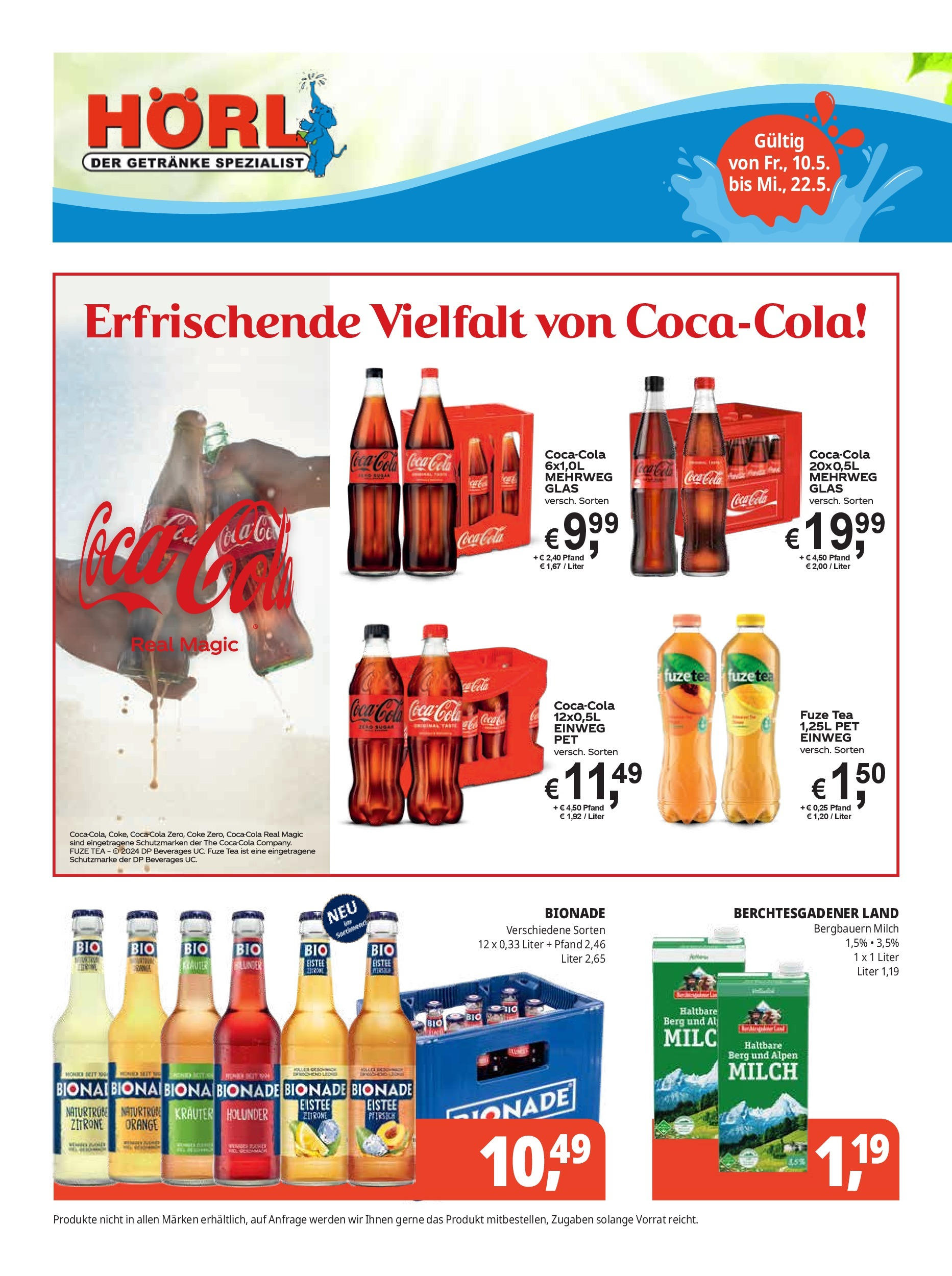 OFFERS - Getränke Hörl: Unsere Pfingst-Angebote! (ab 09.05.2024) zum Blättern | Seite: 6 | Produkte: Coca cola, Milch, Zitrone, Pfirsich