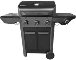 Gasgrill Tenneker 3 Brenner+Seitenbrenner schwarz inkl. Ablage,Deckelthermometer,Warmhalterost,Grillbesteckhalter,Fettauffangschale Grillrost Gusseisen