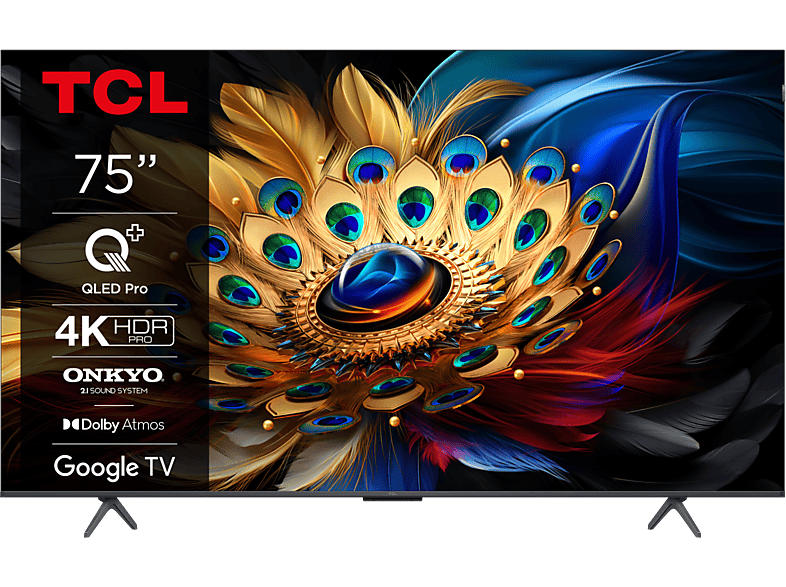 TCL 75C655 (75 Zoll 4K QLED TV mit Google und Game Master 3.0, 144Hz Motion Clarity Pro, Sprachassistent); LED QLED TV