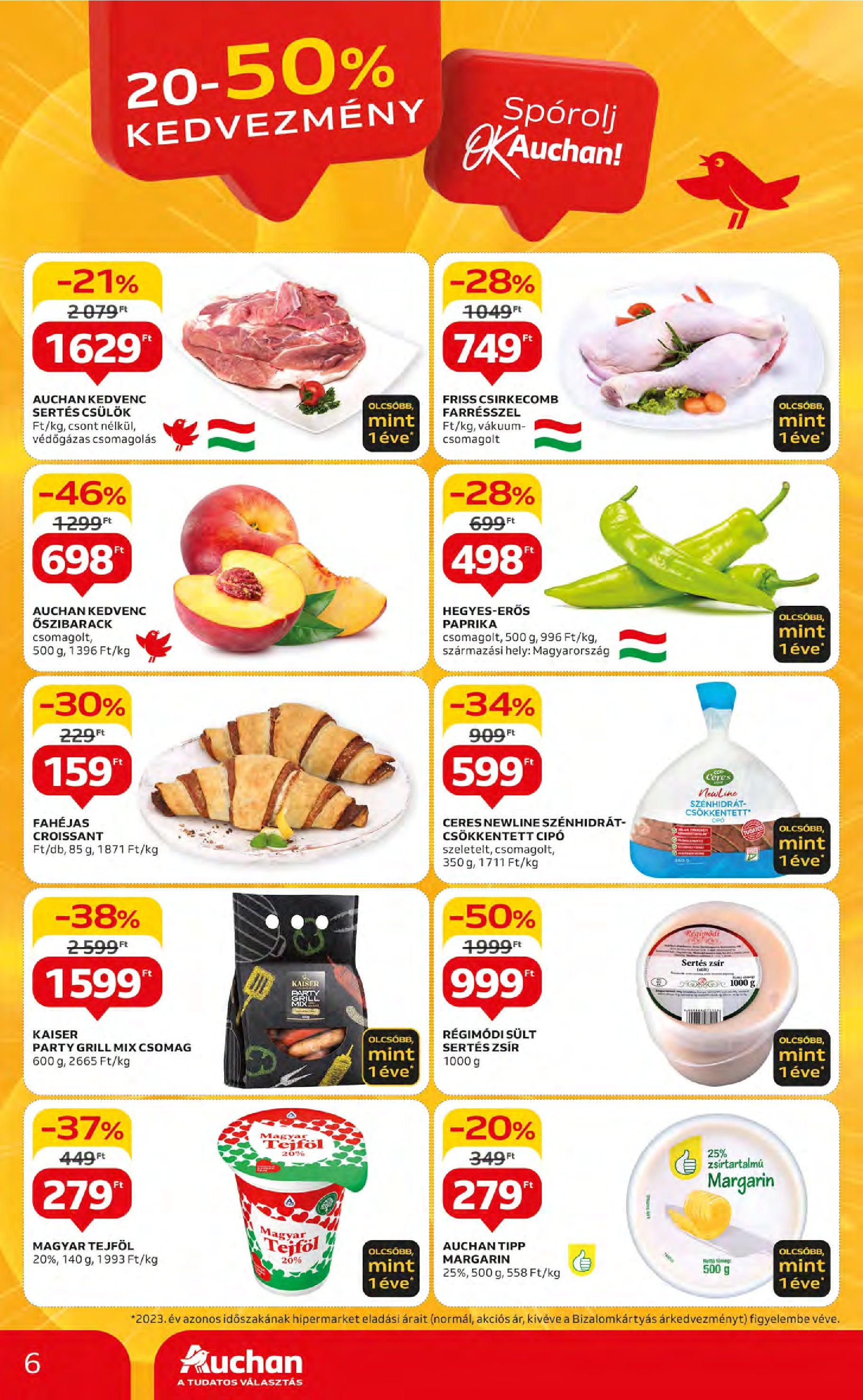 Auchan  Akciós újság - 2024.05.09. -tól/töl > akció, szórólap 🛍️ | Oldal: 6 | Termékek: Őszibarack, Croissant, Grill, Tejföl