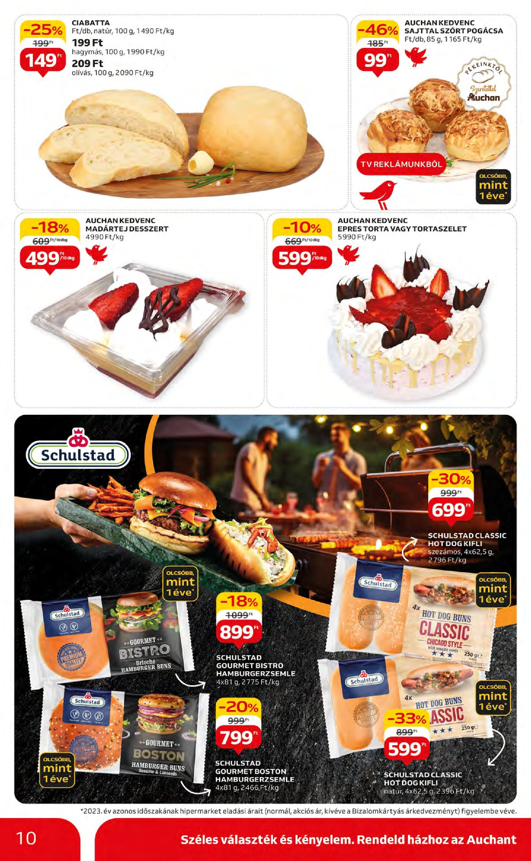 Auchan  Akciós újság - 2024.05.09. -tól/töl > akció, szórólap 🛍️ | Oldal: 10 | Termékek: Torta, Hot dog, Ciabatta, Pogácsa