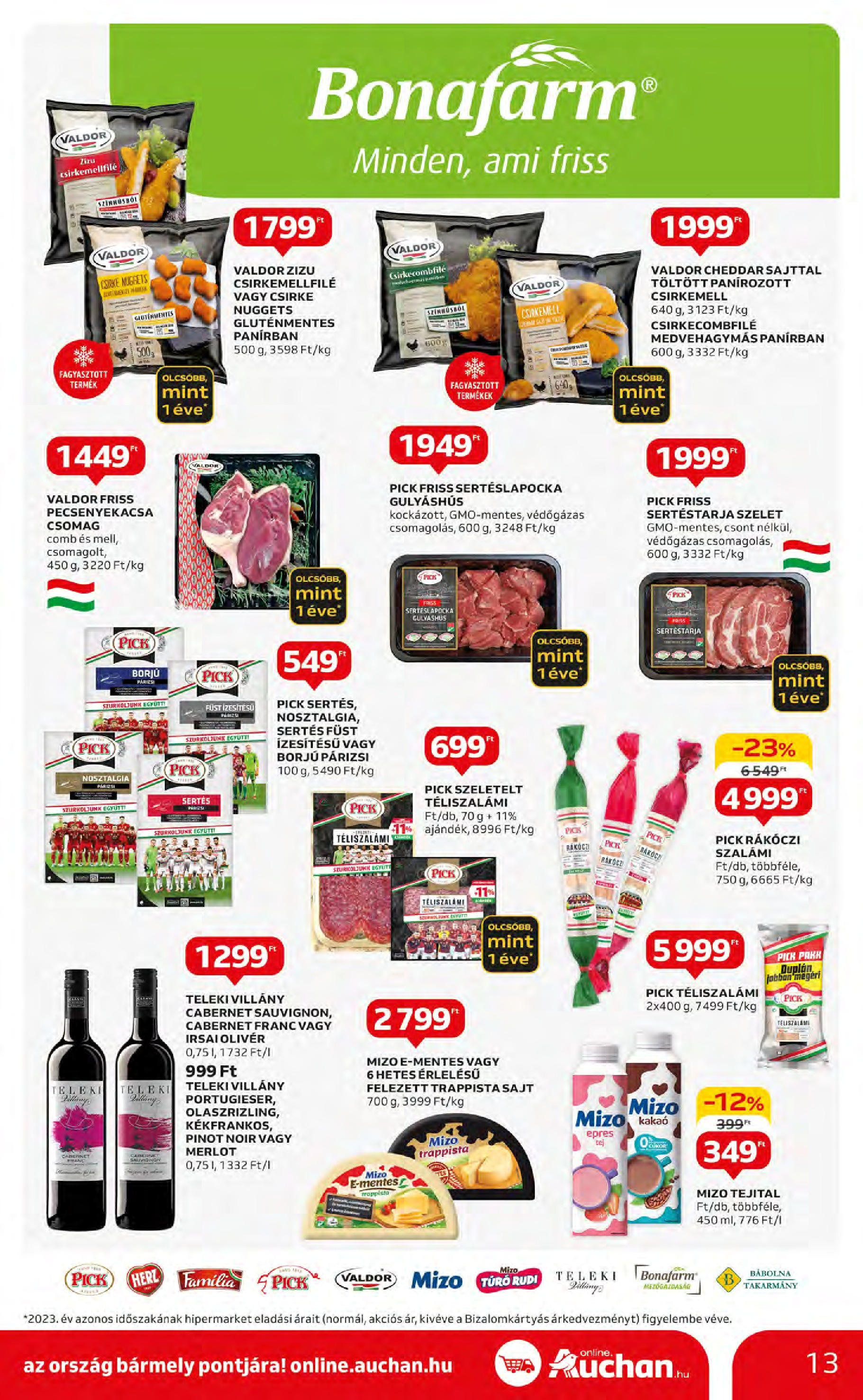 Auchan  Akciós újság - 2024.05.09. -tól/töl > akció, szórólap 🛍️ | Oldal: 13 | Termékek: Sertéslapocka, Pecsenyekacsa, Sajt, Párizsi