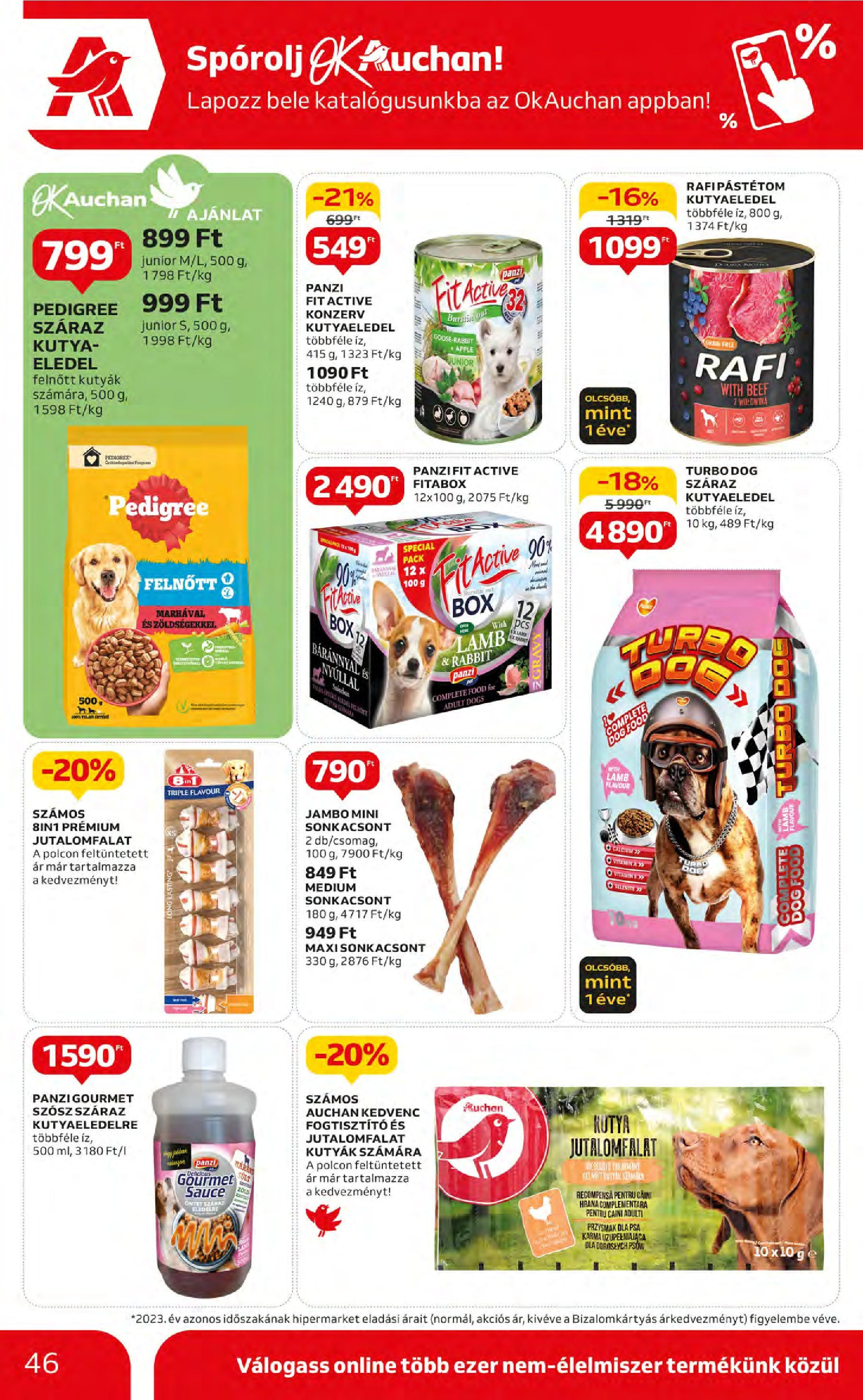 Auchan  Akciós újság - 2024.05.09. -tól/töl > akció, szórólap 🛍️ | Oldal: 46 | Termékek: Kutyaeledel, Szósz