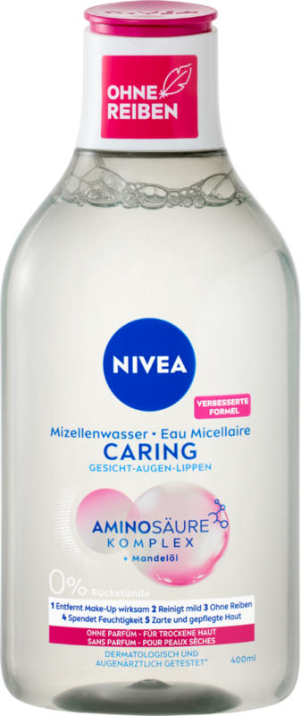 Acqua micellare Caring Nivea, senza profumo, per pelle secca, 400 ml