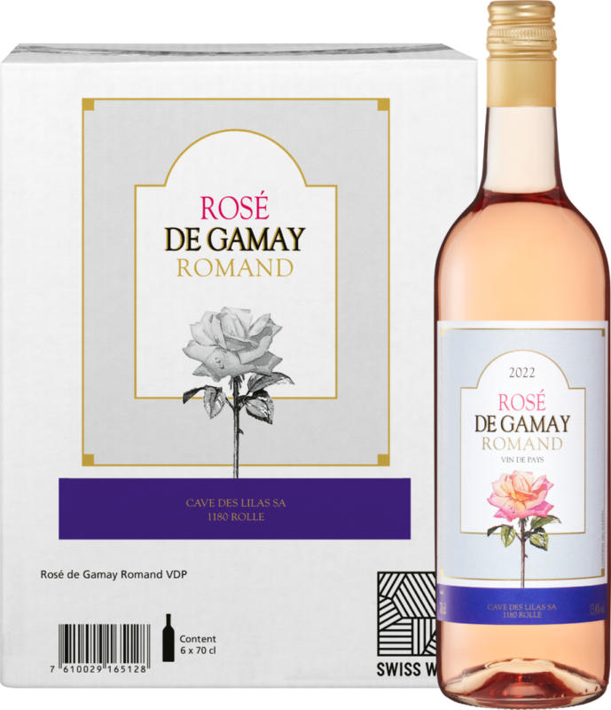 Rosé de Gamay Romand Vin de Pays, Schweiz, Westschweiz, 2023, 6 x 70 cl