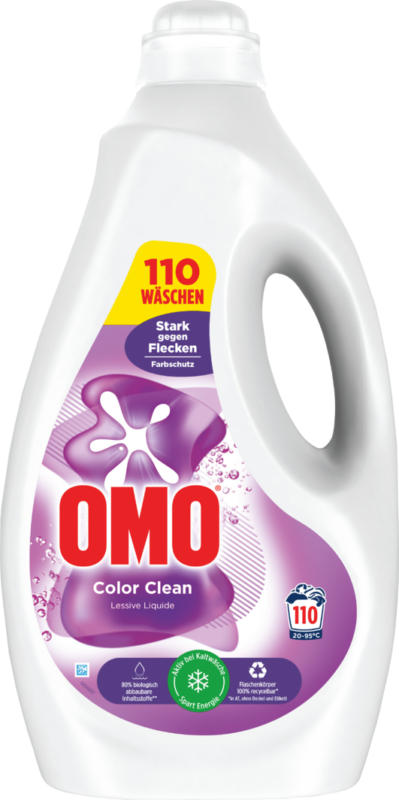 Omo Flüssigwaschmittel Color Clean, 101 cicli di lavaggio, 4,95 litri