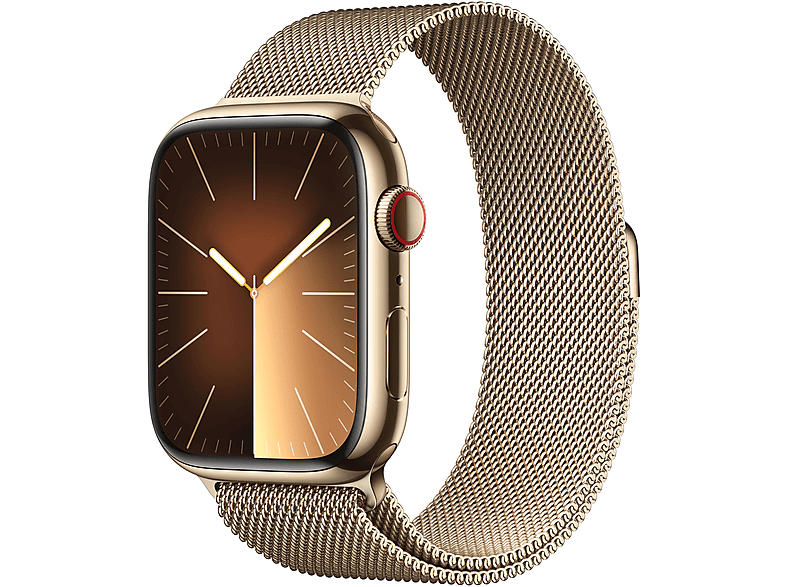 Apple Watch Series 9 GPS + Cellular 45mm Edelstahlgehäuse, Milanaise Armband, Gold; Smartwatch