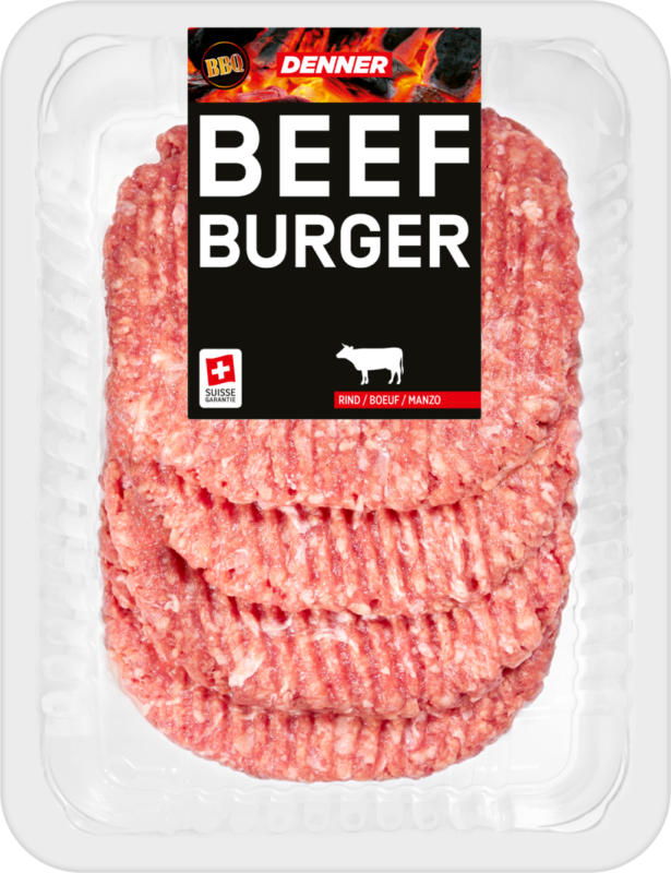 Beefburger BBQ Denner, Manzo, 4 x 125 g
