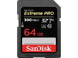 SandISK 64GB Extreme pro SDXC Karte bis zu 300 MB/s UHS-II Class 10 U3 V90; Speicherkarte