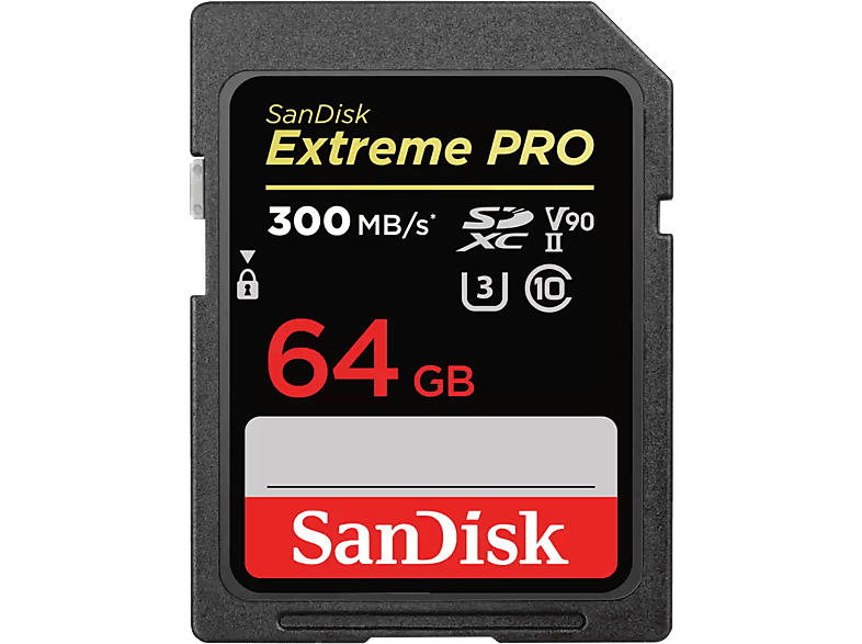 SanDisk 64GB Extreme PRO SDXC Karte bis zu 300 MB/s UHS-II Class 10 U3 V90; Speicherkarte