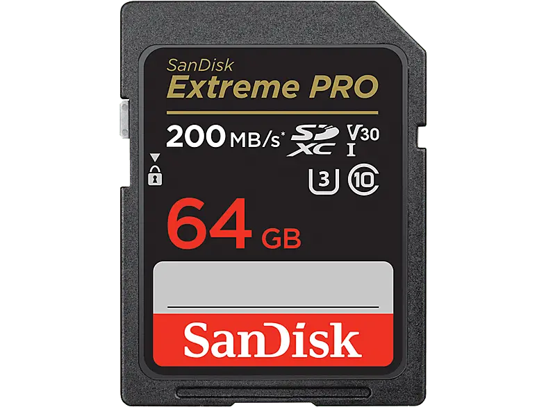 SandISK 64GB Extreme pro SDXC Karte + RescuePro Deluxe bis zu 200 MB/s UHS-I Class 10 U3 V30; Speicherkarte