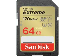 SandISK 64GB Extreme SDXC Karte + RescuePro Deluxe bis zu 170 MB/s UHS-I Class 10 U3 V30; Speicherkarte