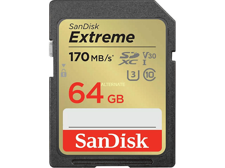 SanDisk 64GB Extreme SDXC Karte + RescuePro Deluxe bis zu 170 MB/s UHS-I Class 10 U3 V30; Speicherkarte