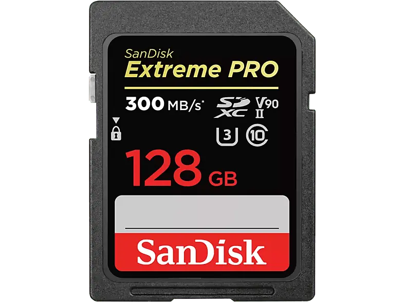 SandISK 128GB Extreme pro SDXC Karte bis zu 300 MB/s UHS-II Class 10 U3 V90; Speicherkarte