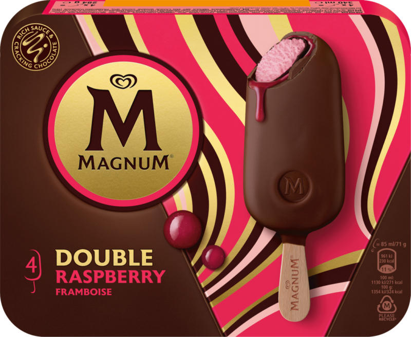 Gelato Double Raspberry Magnum, 4 x 85 ml