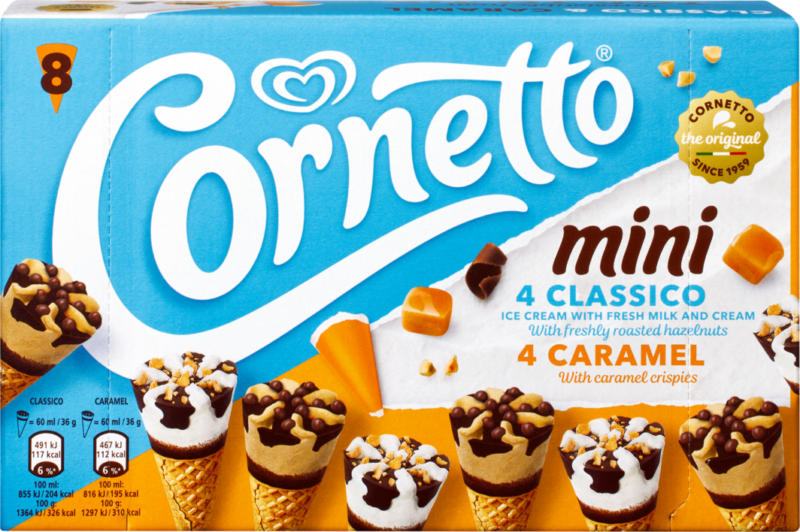 Cornetto mini Classico & Caramel, 8 x 60 ml