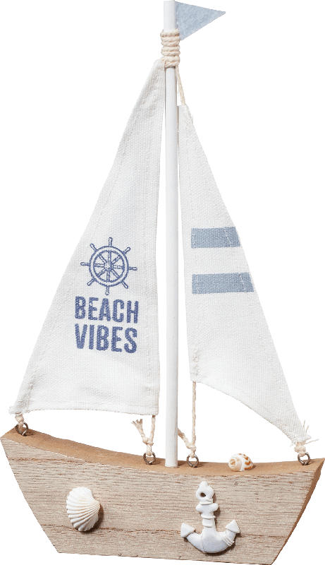 Dekorieren & Einrichten Segelschiff "Beach Vibes", natur-blau-weiß