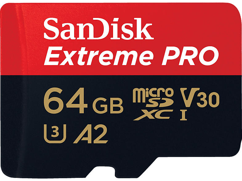 SanDisk 64GB Extreme PRO microSDXC Karte + SD-Adapter RescuePro Deluxe bis zu 200 MB/s mit App-Performance A2 UHS-I Class 10 U3 V30; Speicherkarte