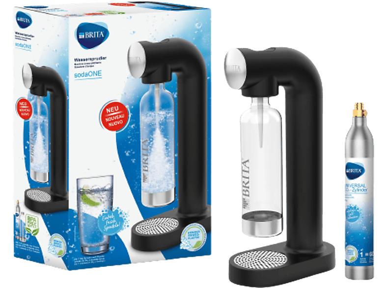 Brita sodaone Wassersprudler mit 1 Flasche, CO² Zylinder inklusive , Schwarz