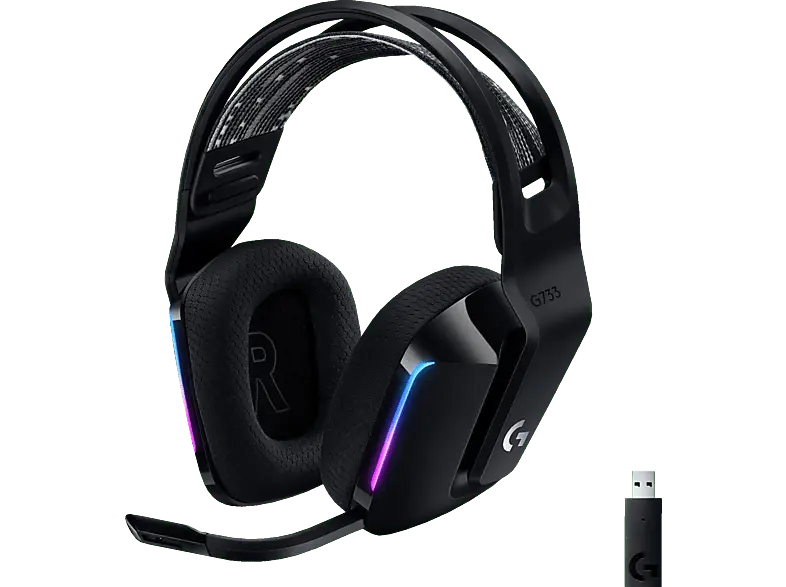 LOGITECH Gaming Headset G733 Lightspeed RGB, kabellos, Blue VO!CE-Mikrofontechnologie, Schwarz