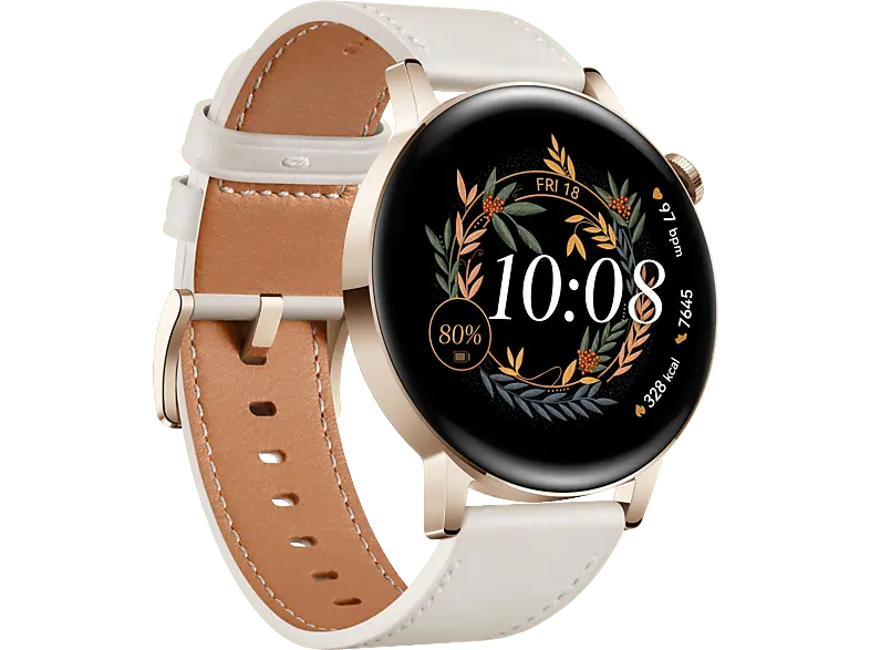 Huawei Watch GT 3 Elegant 42mm Gold mit Lederarmband; Smartwatch