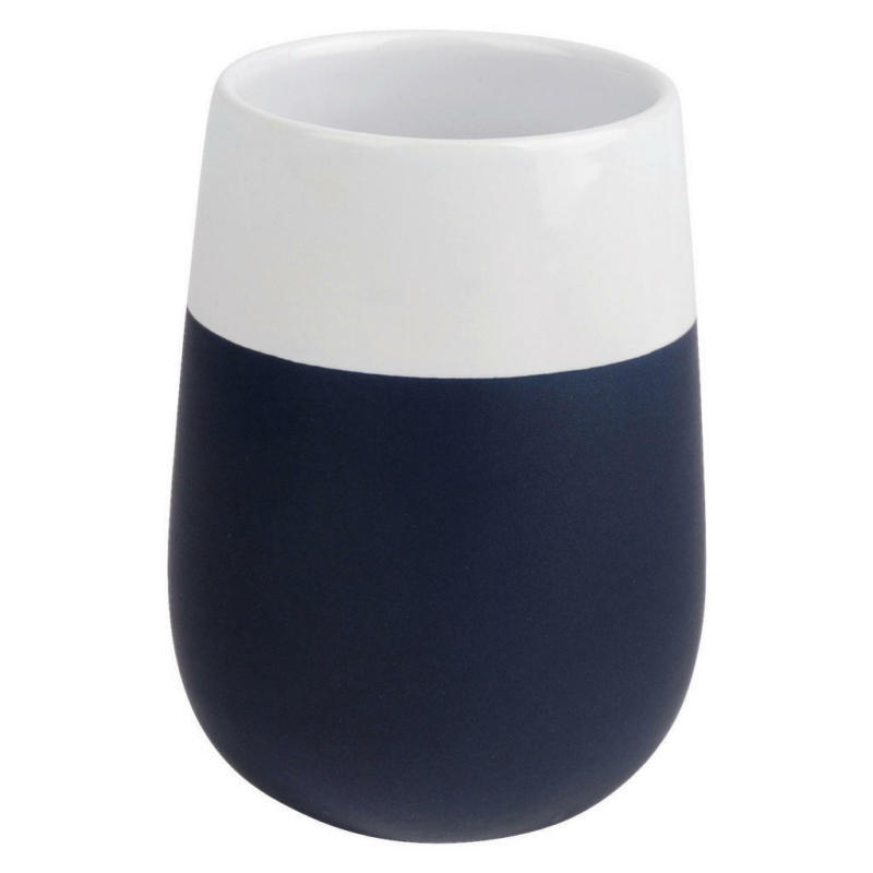 Zahnputzbecher blau weiß Keramik H/D: ca. 11x8 cm