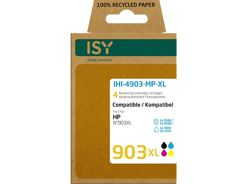 ISY IHI-4903-MP-XL für HP 903XL, farbig/schwarz, wiederaufbereitet; Tintenpatrone