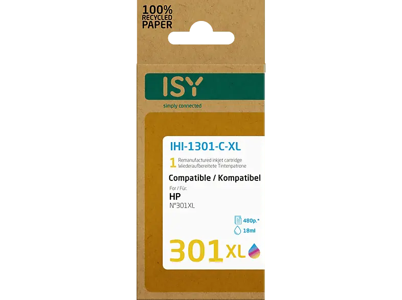 ISY IHI-1301-C-XL für HP 301XL, farbig, wiederaufbereitet; Tintenpatrone