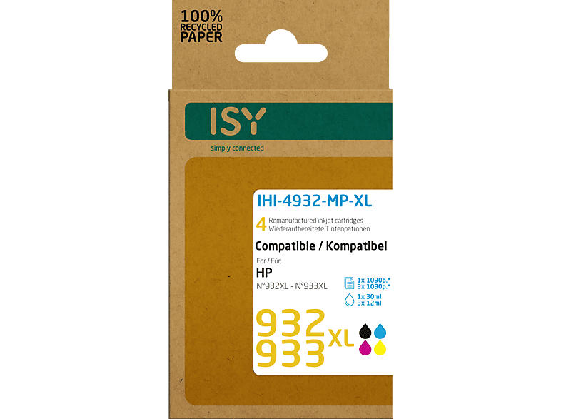 ISY IHI-4932-MP-XL für HP 932XL & 933XL, farbig/schwarz, wiederaufbereitet; Tintenpatrone