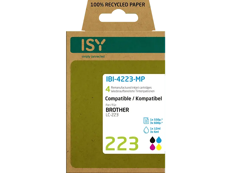 ISY IBI-4223-MP für Brother LC-223, schwarz/farbig, wiederaufbereitet; Tintenpatrone
