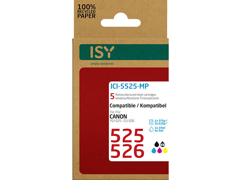 ISY ICI-5525-MP für Canon 525 & 526, schwarz/farbig, wiederaufbereitet; Tintenpatrone