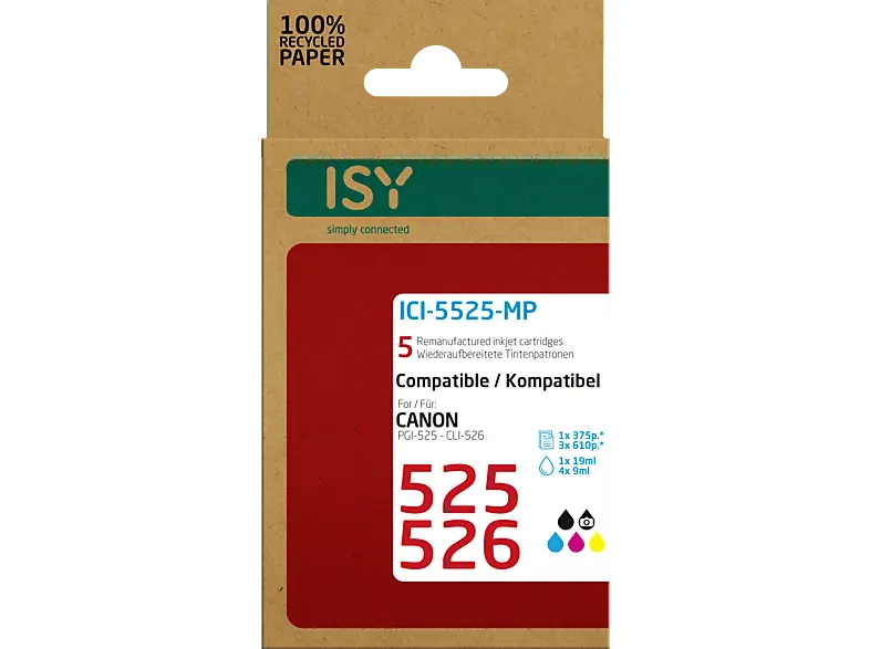 ISY ICI-5525-MP für Canon 525 & 526, schwarz/farbig, wiederaufbereitet; Tintenpatrone