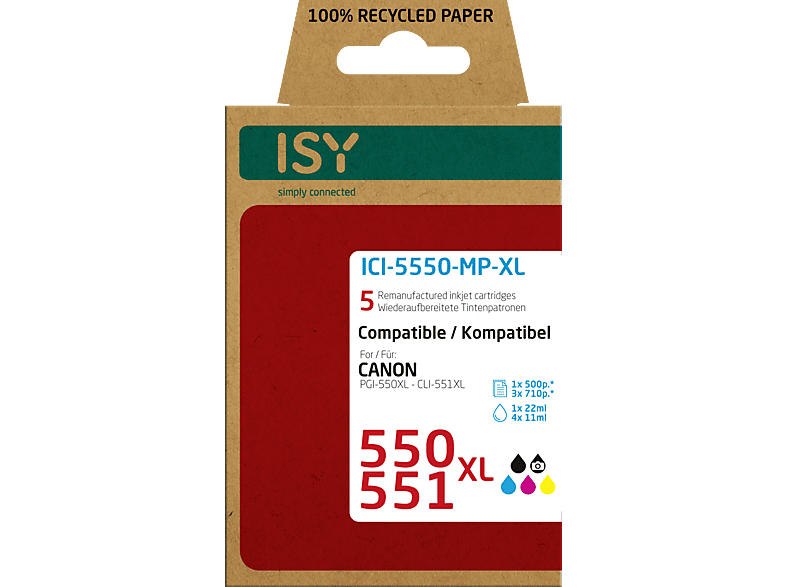 ISY ICI-5550-MP-XL für Canon 550XL & 551XL, schwarz/farbig, wiederaufbereitet; Tintenpatrone