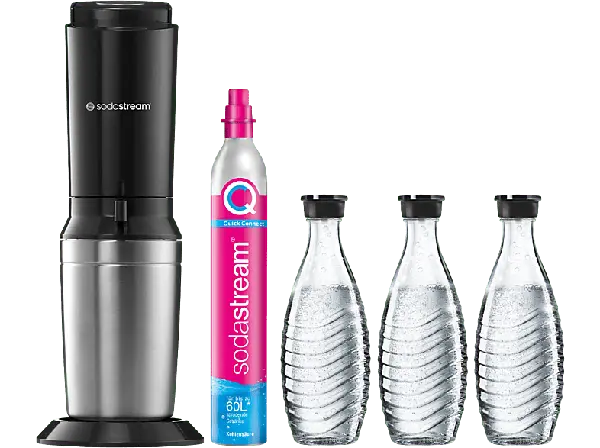 Sodastream 1016413490 Crystal 3.0 Vorteilspack Wassersprudler inkl. 3 Glasflaschen, CO&sup2; Zylinder inklusive , Titan
