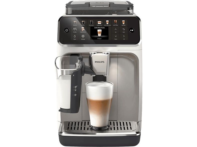 Philips EP5543/90 Series 5000 Latte Go Kaffeevollautomat (Weiß/Chrome, Keramikmahlwerk, 15 bar, externer Milchbehälter)