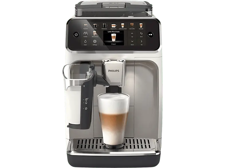 Philips EP5543/90 Series 5000 Latte Go Kaffeevollautomat (Weiß/Chrome, Keramikmahlwerk, 15 bar, externer Milchbehälter)