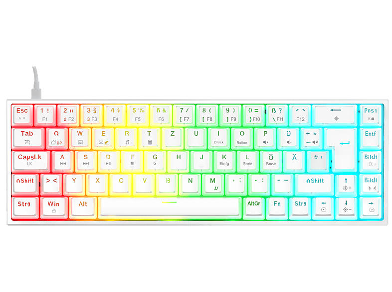 ISY IGK 5500-WT Gaming Tastatur, 65% Layout, Mechanisch, Pudding-Tastenkappen, QWERTZ, USB-C, Weiß