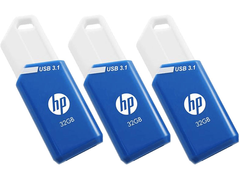 HP 32 GB x775w USB-Stick, USB-A 3.1, R75/W30 MB/s, 3er Pack, Blau/Weiß