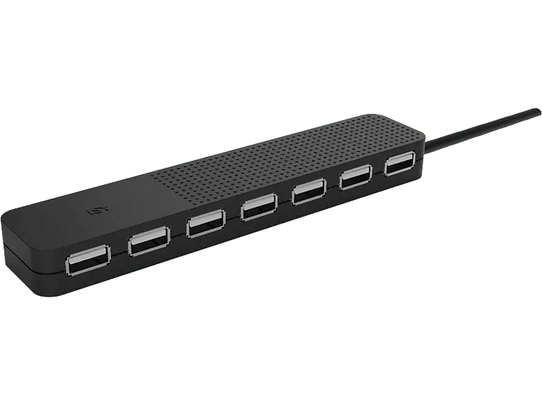 ISY IHU 3001-2 Aktiver 7-Port USB-A 2.0 Hub, 20cm Kabel, Schwarz; USB-Hub