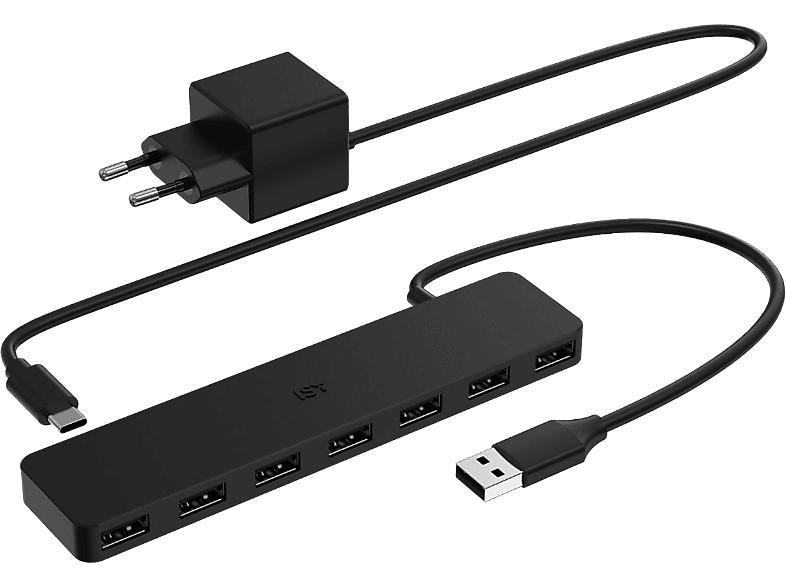 ISY IHU-3002 Aktiver 7-Port USB-A 2.0 Hub, 1.2m Kabel, Schwarz; USB-Hub